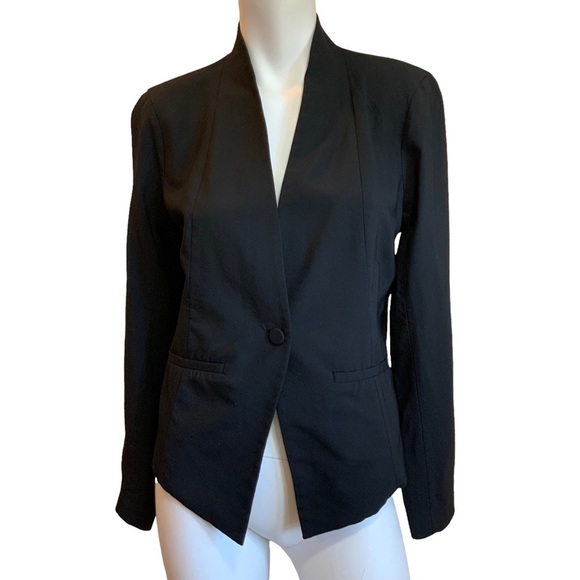 Eileen Fisher Black Wool Blend Stretch One Button Jacket sz 6 EUC - Picture 2 of 11